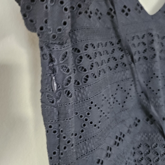 Madewell navy blue embroidered eyelet back tie lined dress size M - Picture 7 of 10